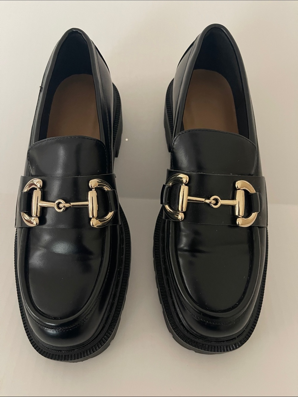 H&M Black Leather Loafers with Gold Bit Detail